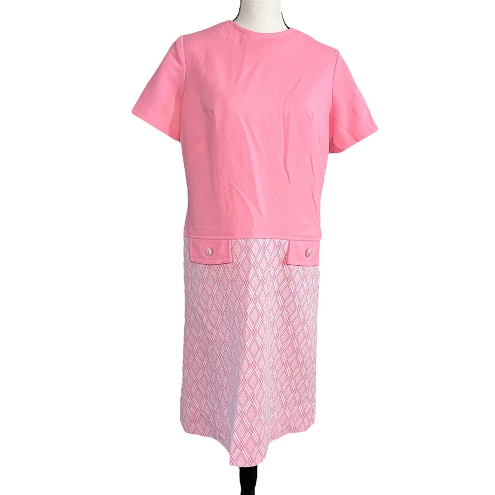 Vintage - 60s / 70s Mod Retro Pink & White Short-sleeve Handmade Midi Dress